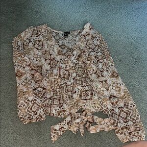 Windsor Beige & Brown Printed Tie-Front Blouse